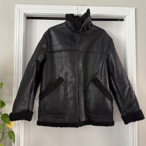 MAX STUDIO Women’s Faux Leather Moto/Bomber Jacket W Faux Shearling Medium NWT